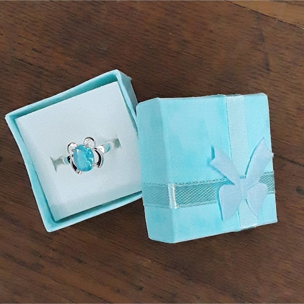 .925 Sterling Silver & CZ Aquamarine Butterfly Ring ~ 7